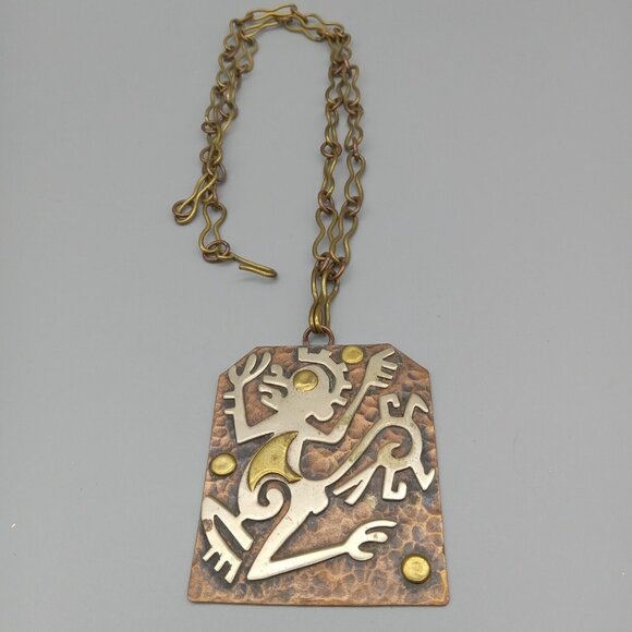 Casa Maya Aztec Tribal Monkey Mexico Brass Copper Necklace Pendant VTG Estate - Picture 5 of 11